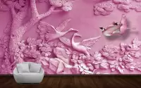 طرح لایه باز کاغذ دیواری سه بعدی درخت و پرنده