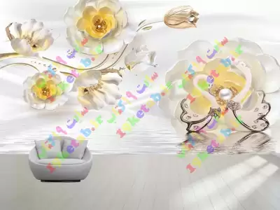 طرح کاغذ دیواری قو و گل برجسته کاغذ دیواری سه بعدی طرح قو و گل طلایی