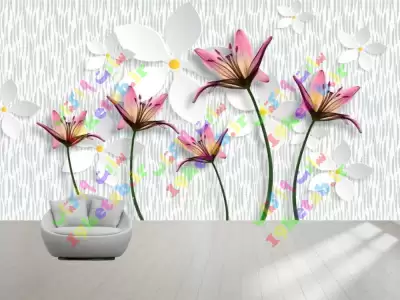 طرح کاغذ دیواری سه بعدی گل برجسته زمینه سفید کاغذ دیواری سه بعدی گل برجسته طرح دار