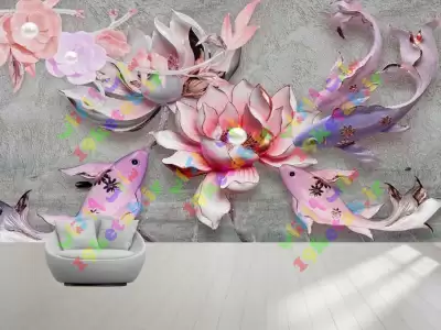 کاغذ دیواری سه بعدی گل برجسته