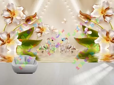 طرح لایه باز کاغذ دیواری گل طلایی کاغذ دیواری سه بعدی گل طلایی
