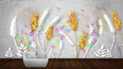 دانلود طرح لایه باز کاغذ دیواری گل گندم کاغذ دیواری سه بعدی طرح برجسته طرح گل گندم