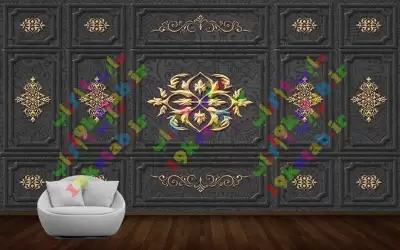 طرح لایه باز کاغذ دیواری طلاکوب 2 جدیدترین مدل کاغذ دیواری سه بعدی مشکی طلایی