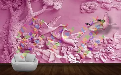 دانلود کاغذ دیواری سه بعدی شیک طرح درخت و پرنده