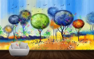 طرح لایه باز کاغذ دیواری باغ انتزاعی دانلوددکاغذ دیواری جدید و شیک باغ انتزاعی