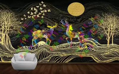 دانلود طرح زیبای کاغذ دیواری سه بعدی شب طلایی