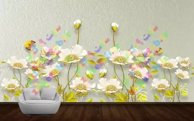 جدیدترین کاغذ دیواری سه بعدی، لایه باز و با کیفیت گل و پروانه