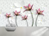 طرح کاغذ دیواری سه بعدی گل برجسته زمینه سفید