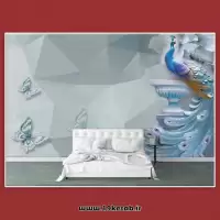 کاغذ دیواری سه بعدی طرح طاووس و پروانه